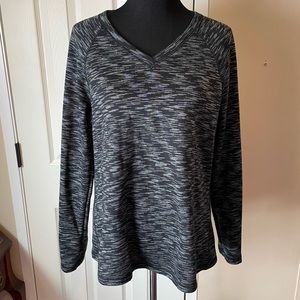 Tek Gear Black & Grey Fleece V Neck Ling Sleeve Sweater Size Extra Large